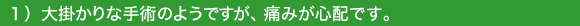 1)大掛かりな手術のようですが、痛みが心配です。